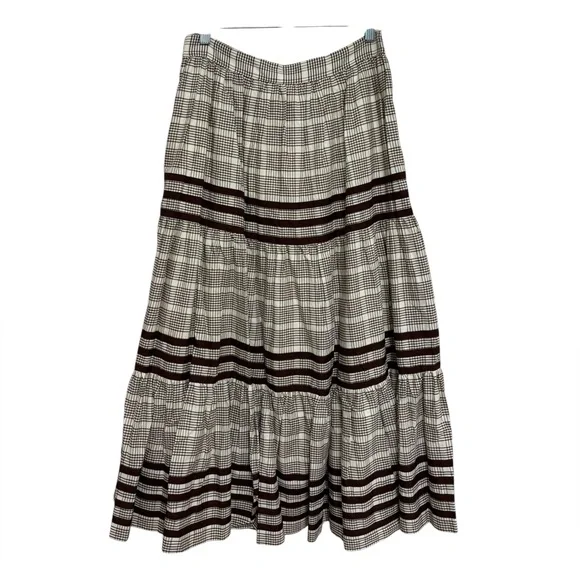 Loeffler Randall Linen Cotton Chocolate Brown Plaid Skit Set - Size L - Picture 9 of 15